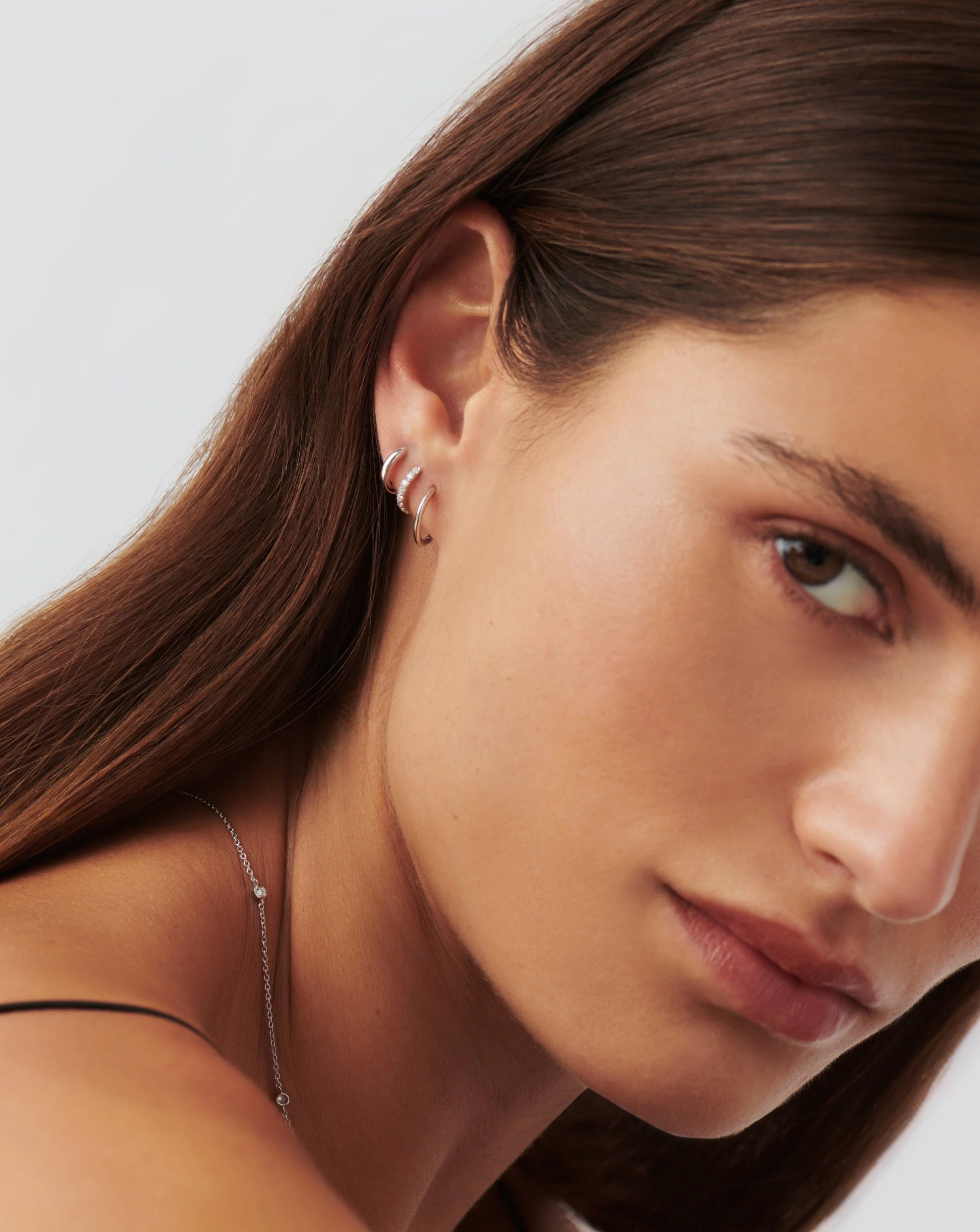 Solid Gold Classic Diamond Huggies | 14k White Gold/Diamond - Image 3