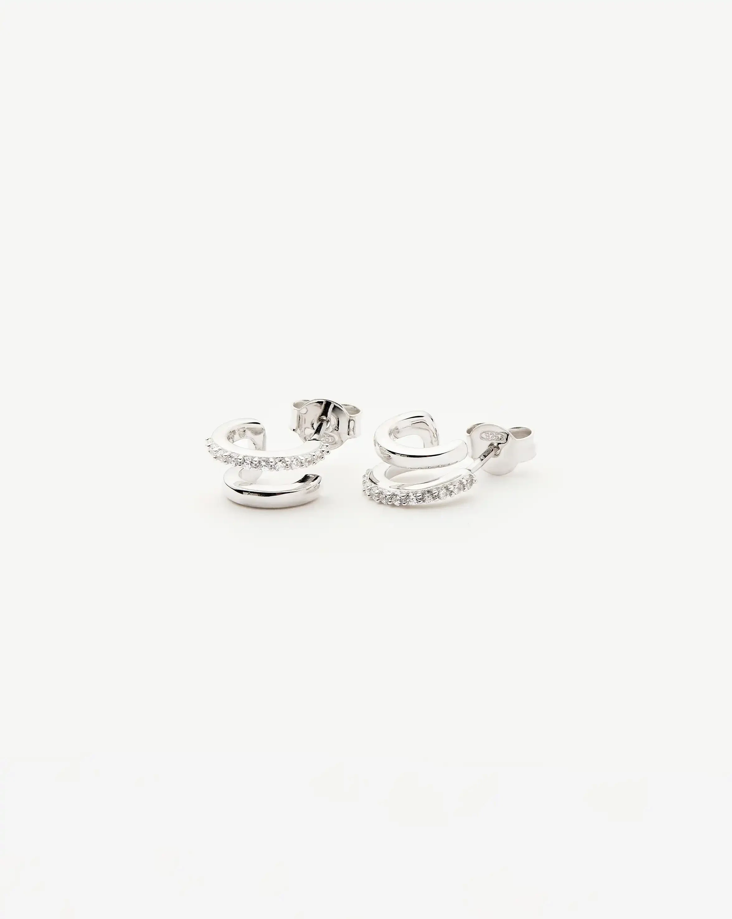 Classic Double Huggies | Sterling Silver/Cubic Zirconia - Image 3