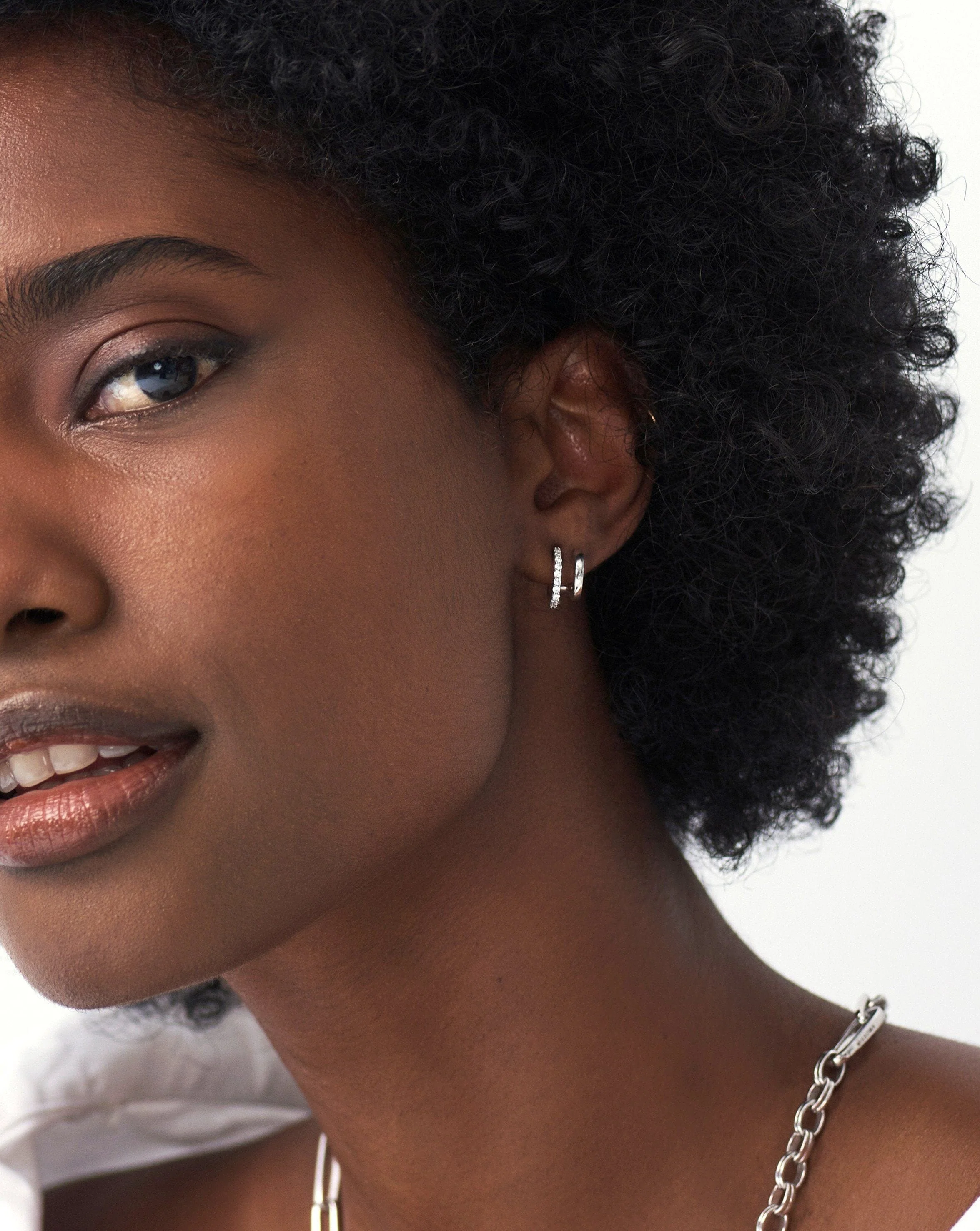 Classic Double Huggies | Sterling Silver/Cubic Zirconia - Image 4
