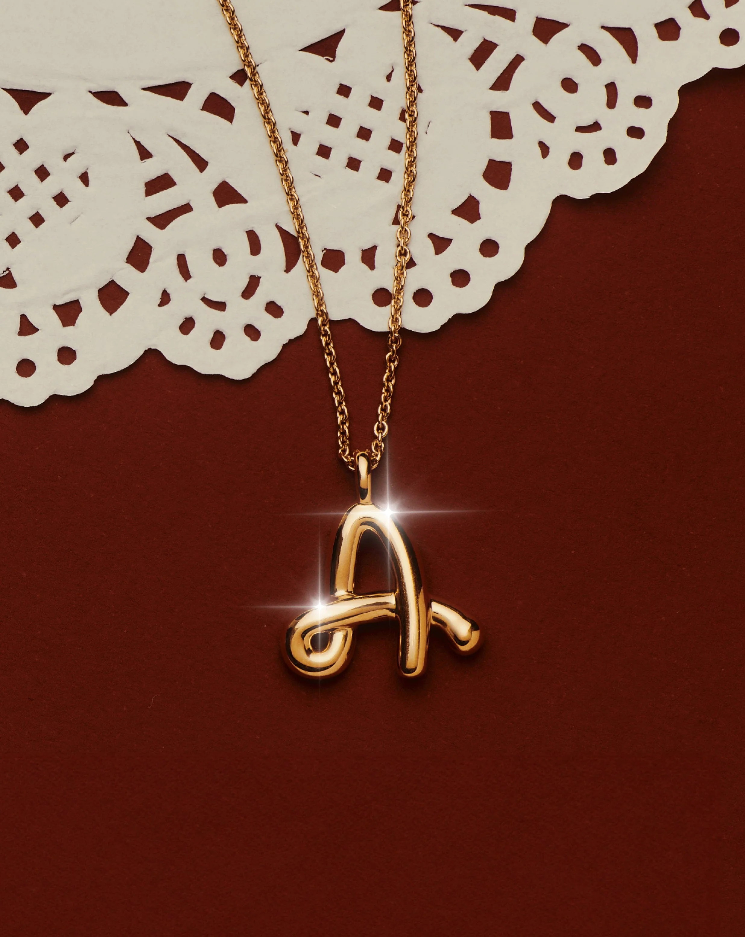 Curly Molten Initial Pendant Necklace - A | 18k Gold Vermeil - Image 6