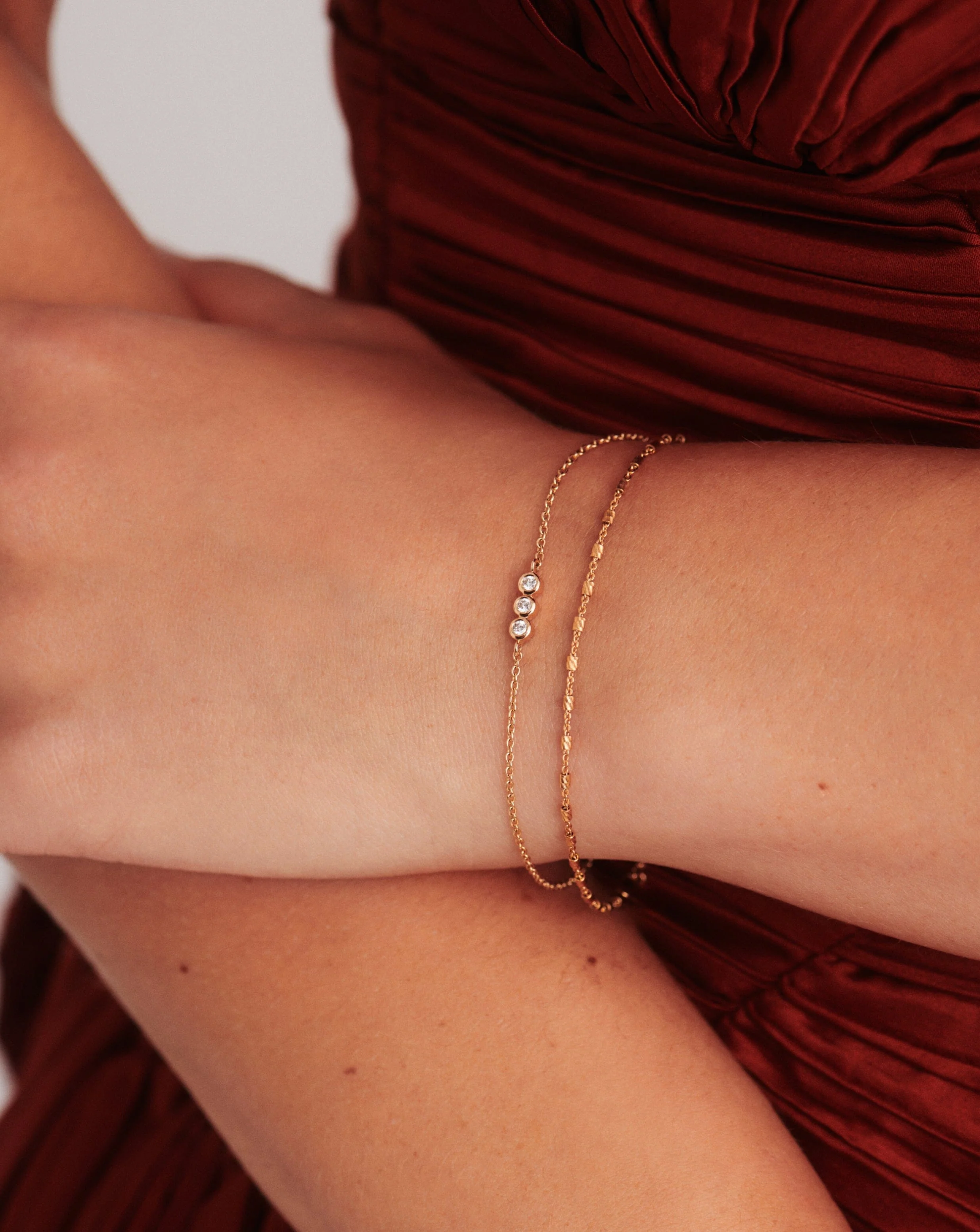 Solid Gold Diamond Solitaire Trio Bracelet - Image 3