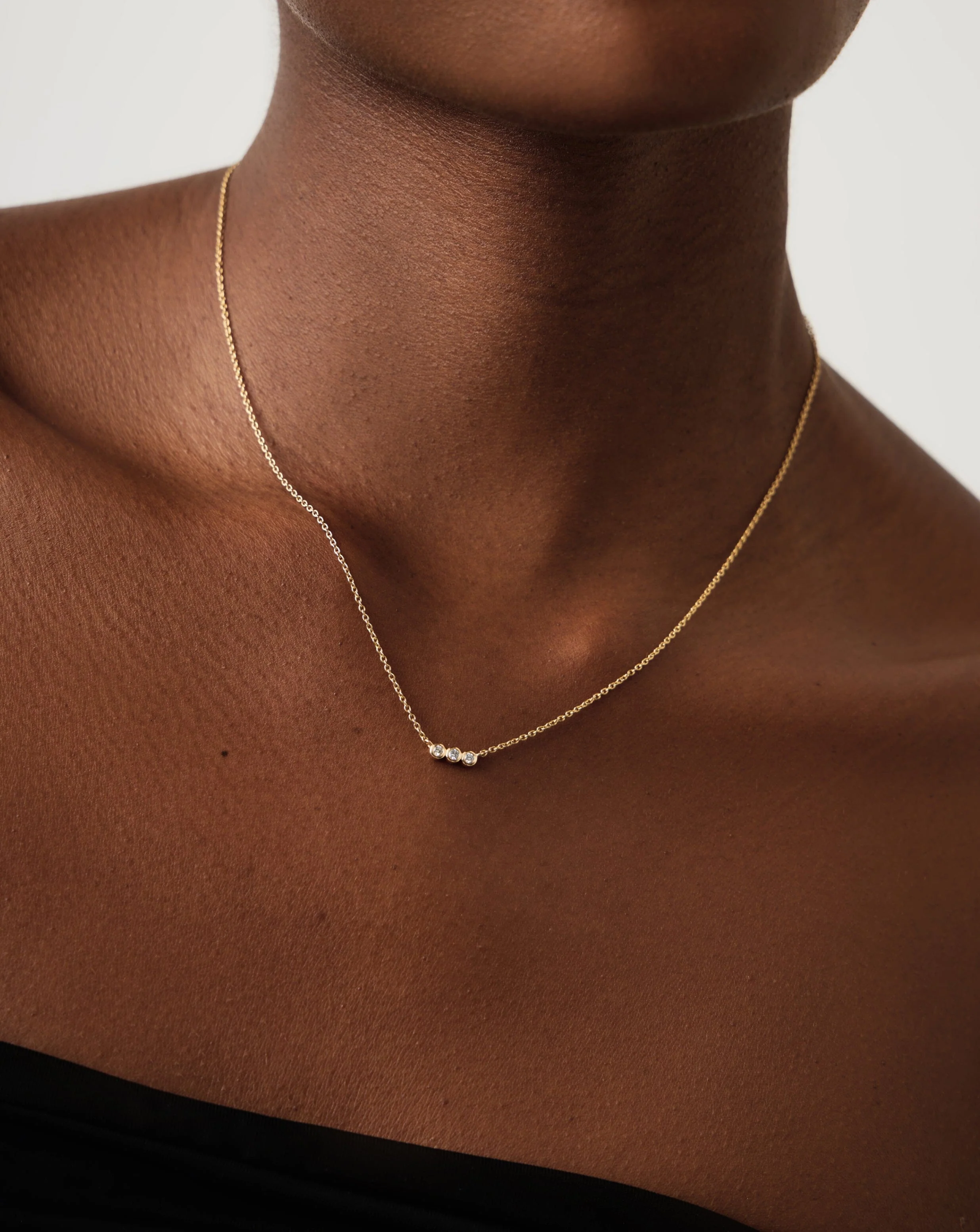 Solid Gold Diamond Solitaire Trio Necklace - Image 3