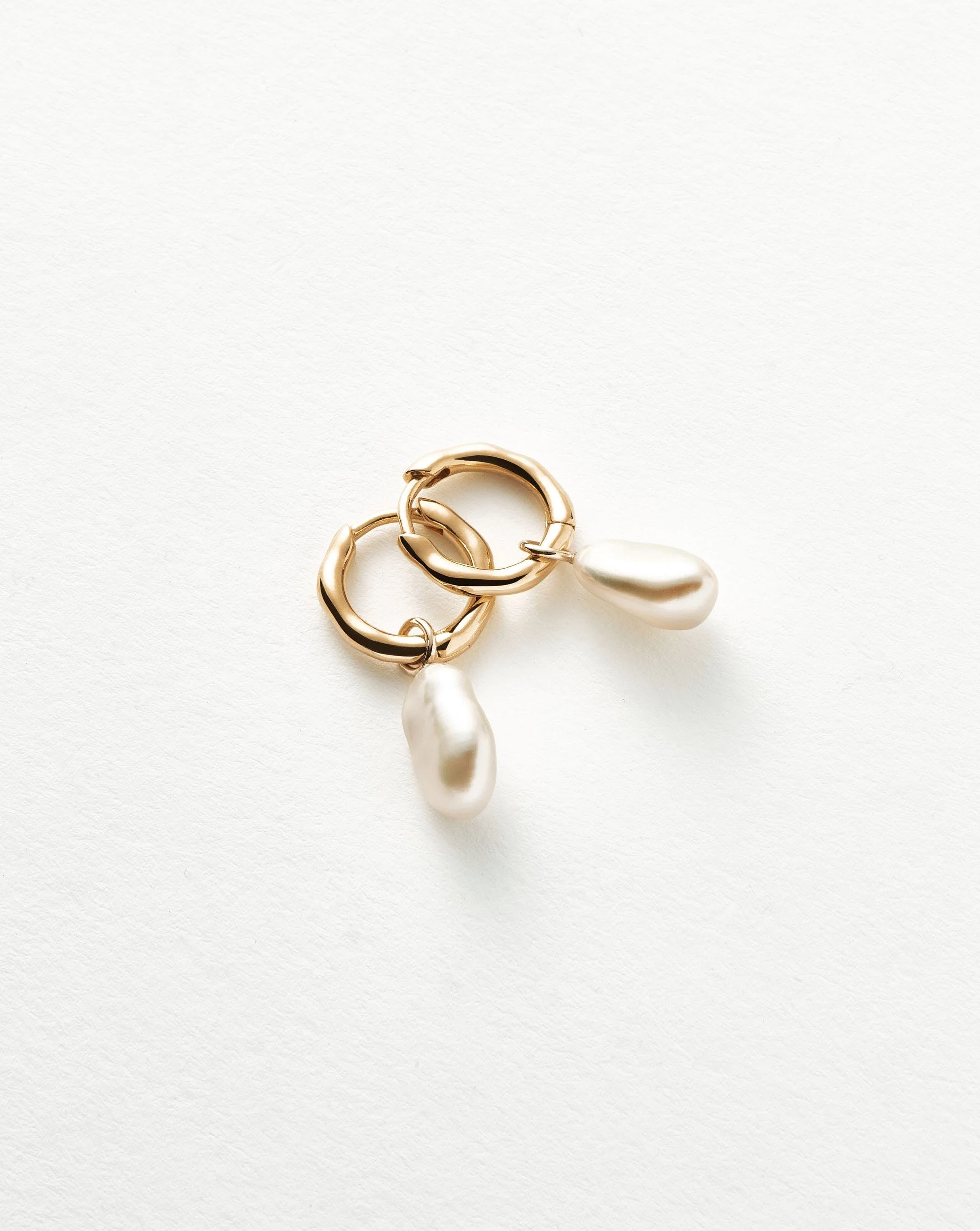 Solid Gold Pearl Drop Mini Hoop Earrings - Image 4