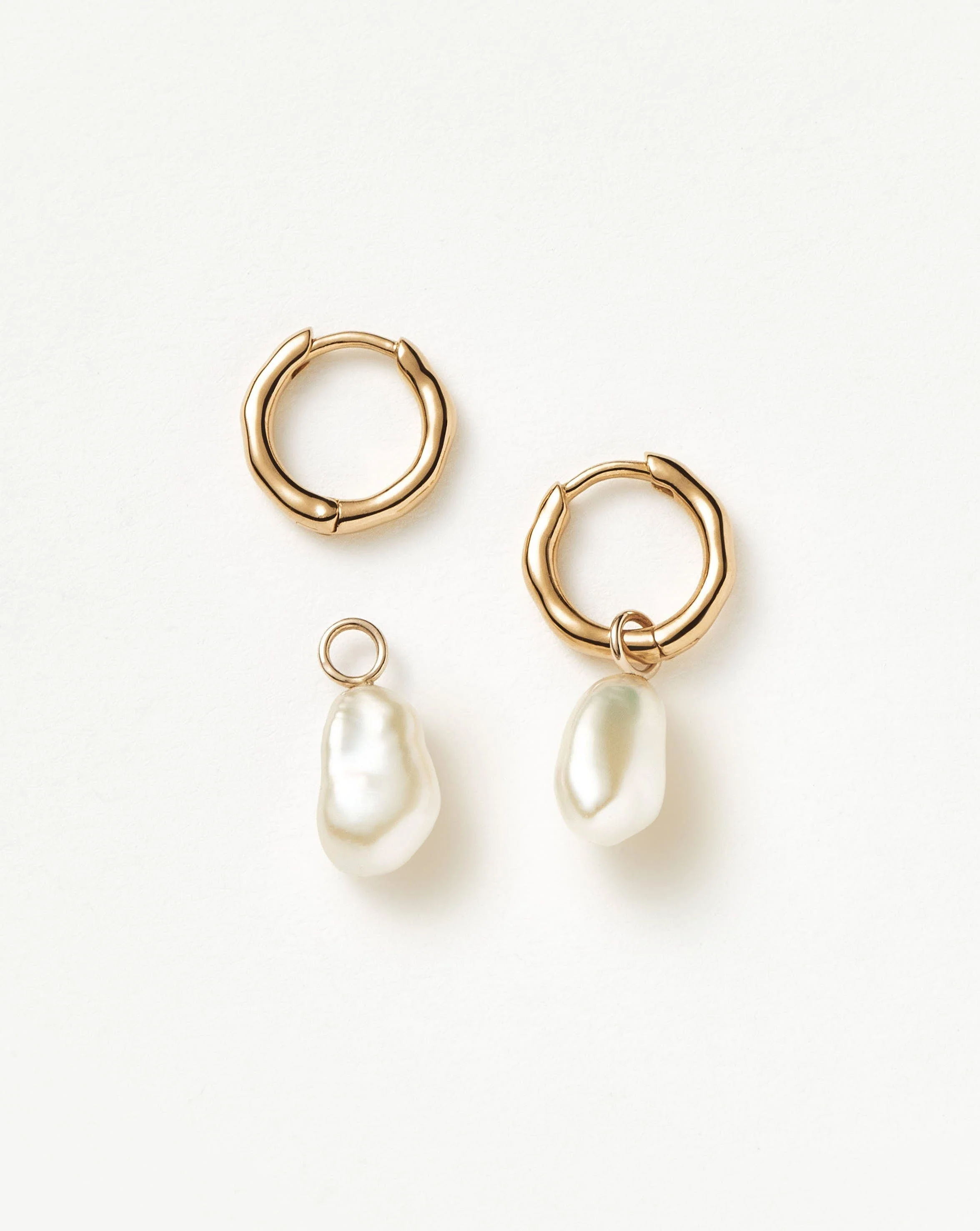 Solid Gold Pearl Drop Mini Hoop Earrings - Image 5