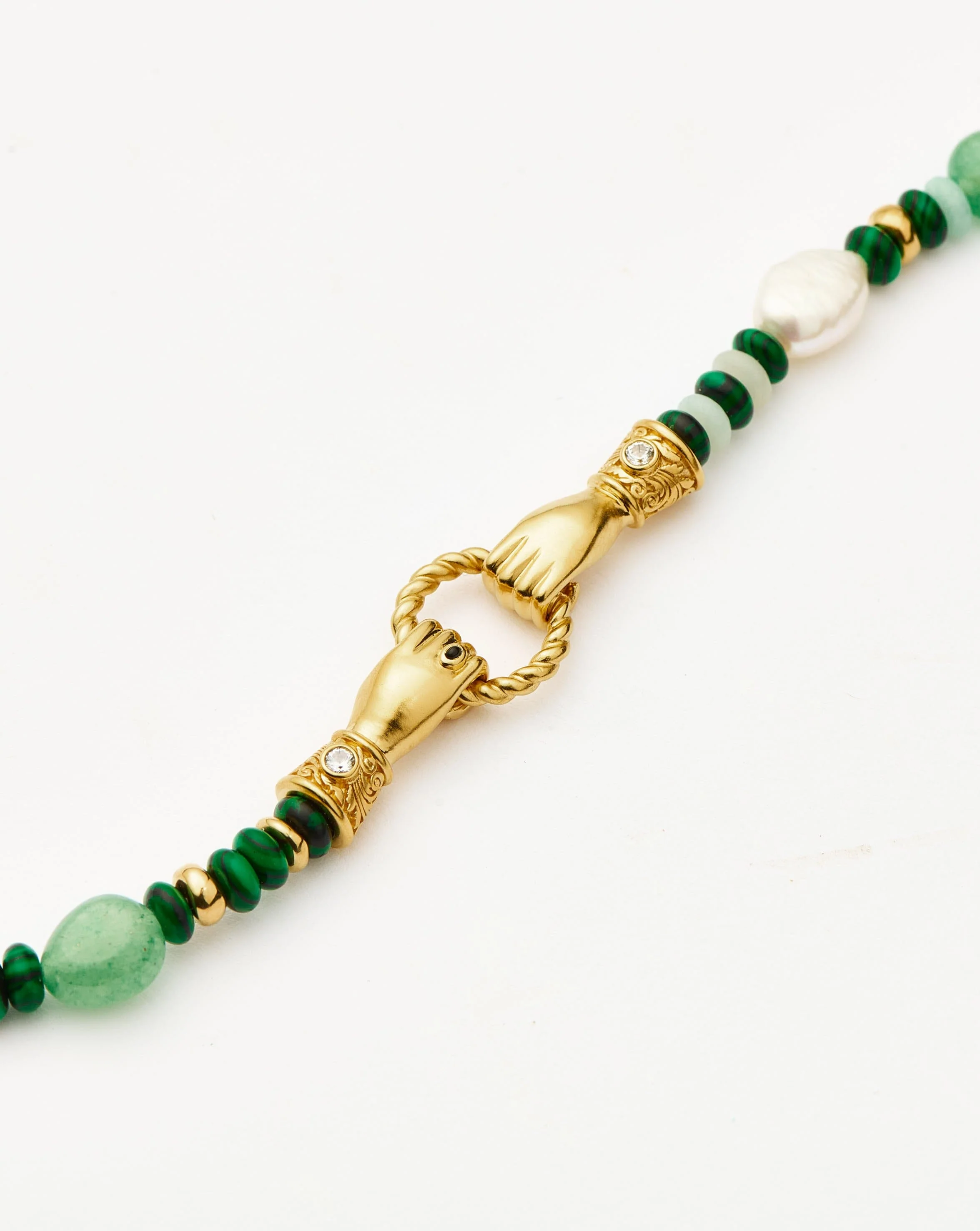 Harris Reed In Good Hands Beaded Gemstone Bracelet | 18k Gold Plated/Multi Green Gemstone & Pearl - Image 5