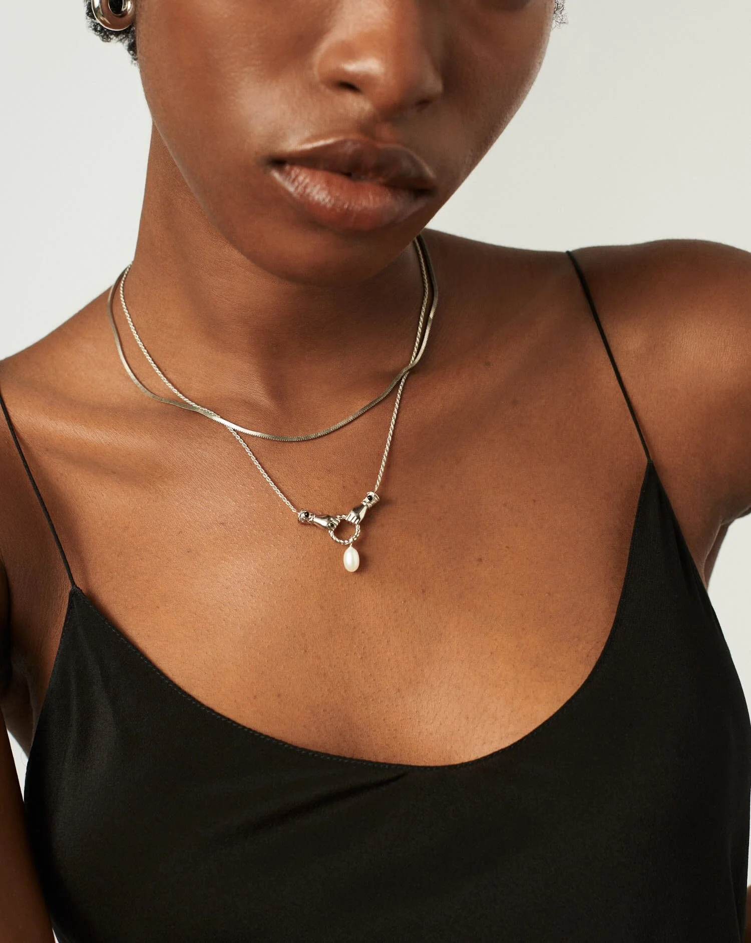 Harris Reed In Good Hands Drop Pendant Necklace | Silver Plated/Pearl & Black Onyx - Image 3