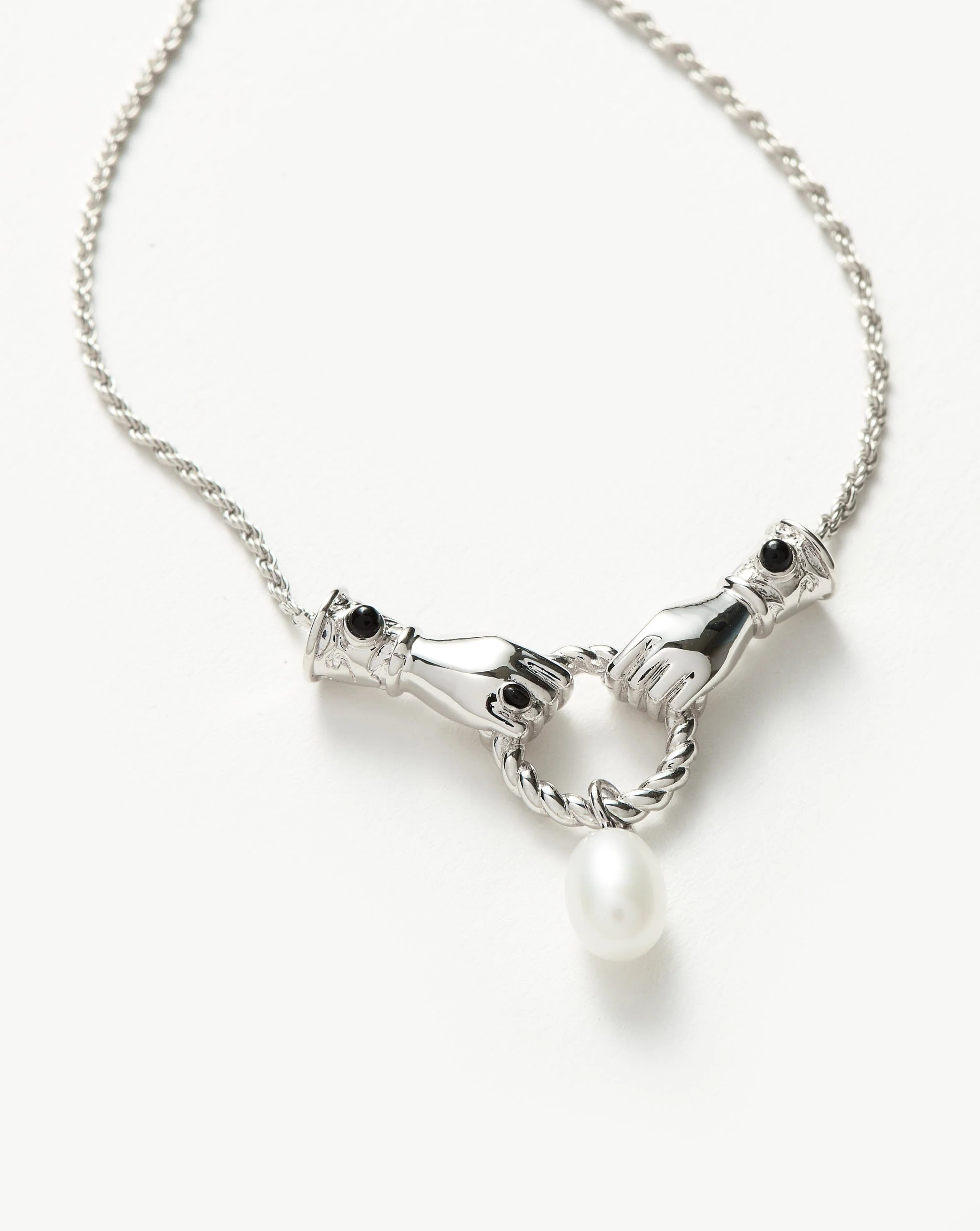 Harris Reed In Good Hands Drop Pendant Necklace | Silver Plated/Pearl & Black Onyx - Image 5