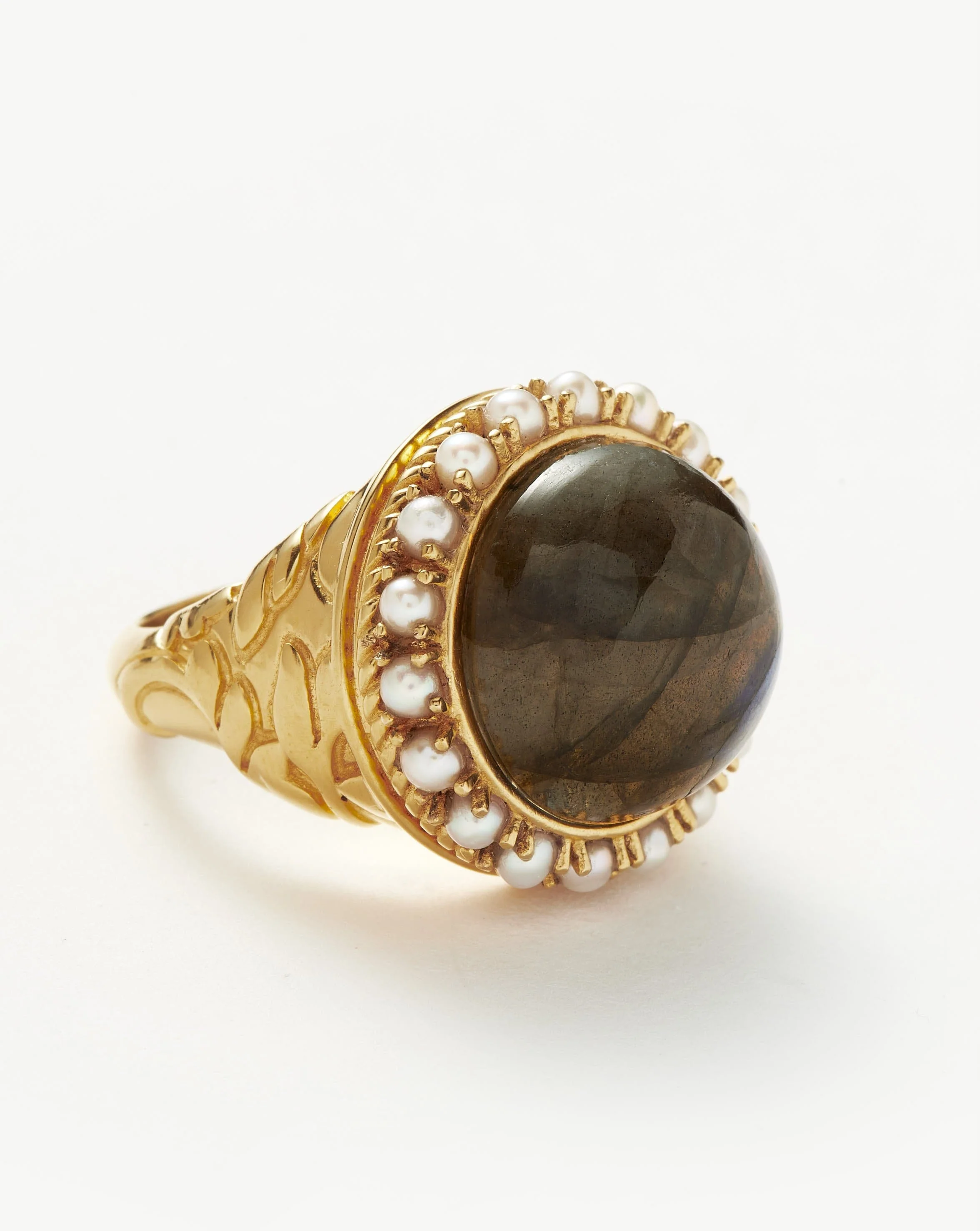 Harris Reed Labradorite Cocktail Ring | 18k Gold Plated/Pearl & Labradorite Rings - Image 4