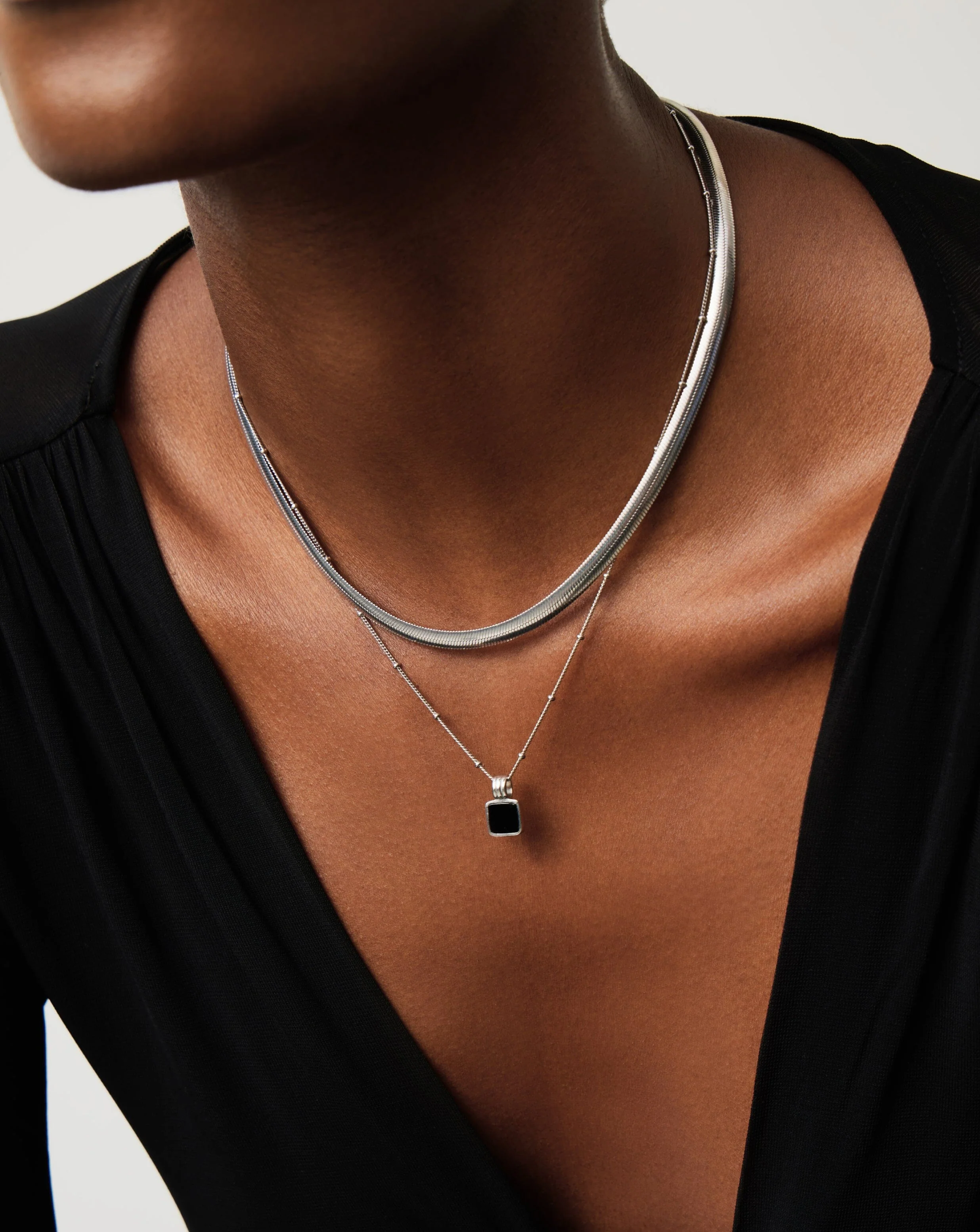 Lucy Williams Square Onyx Necklace | Sterling Silver/Black Onyx - Image 3