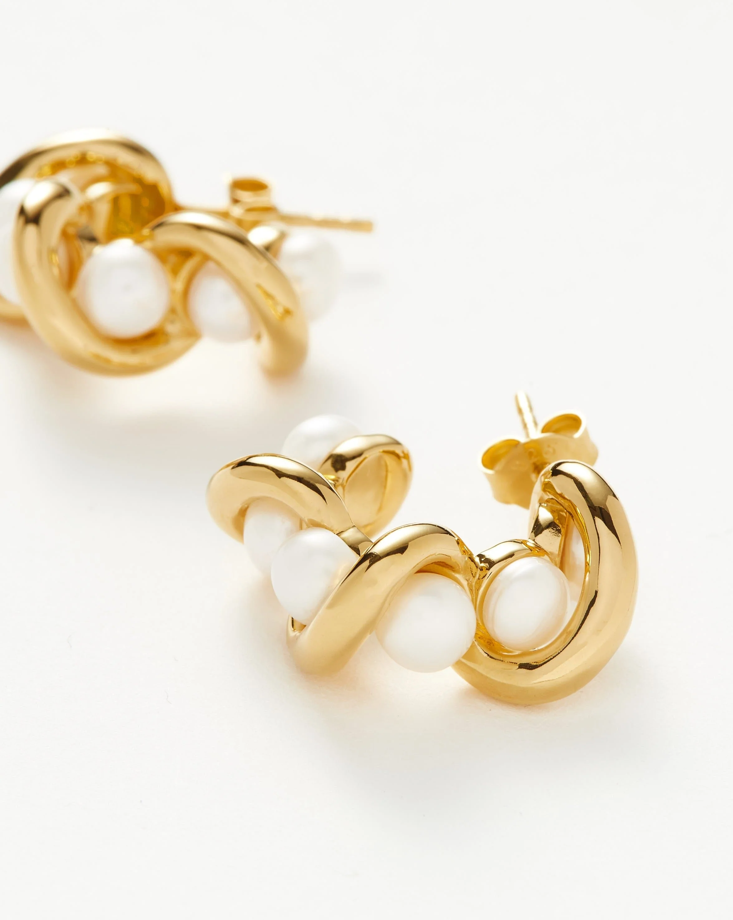 Molten Pearl Twisted Mini Double Hoop Earrings - Image 4