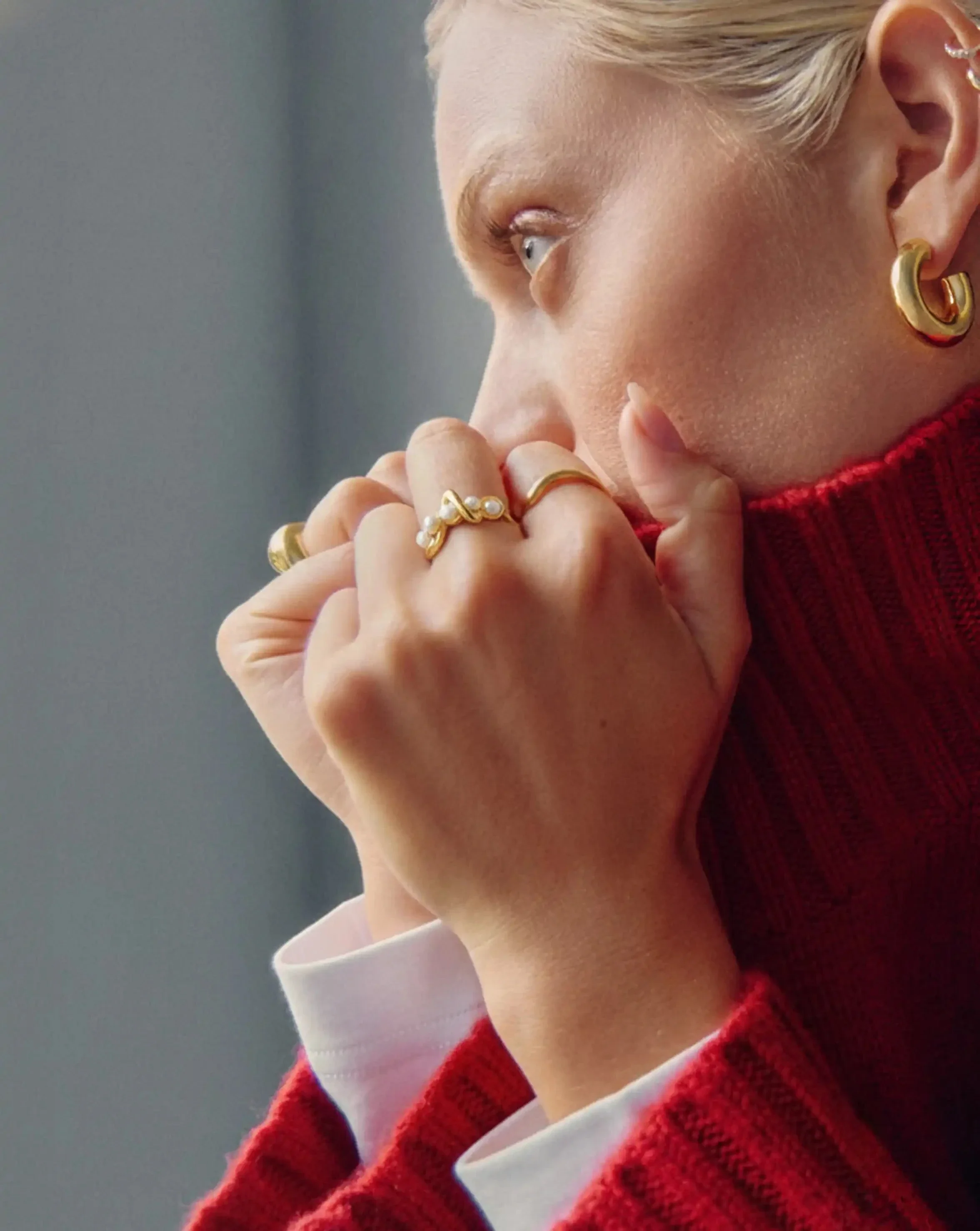 Molten Pearl Twisted Stacking Ring | 18k Gold Vermeil/Pearl - Image 3