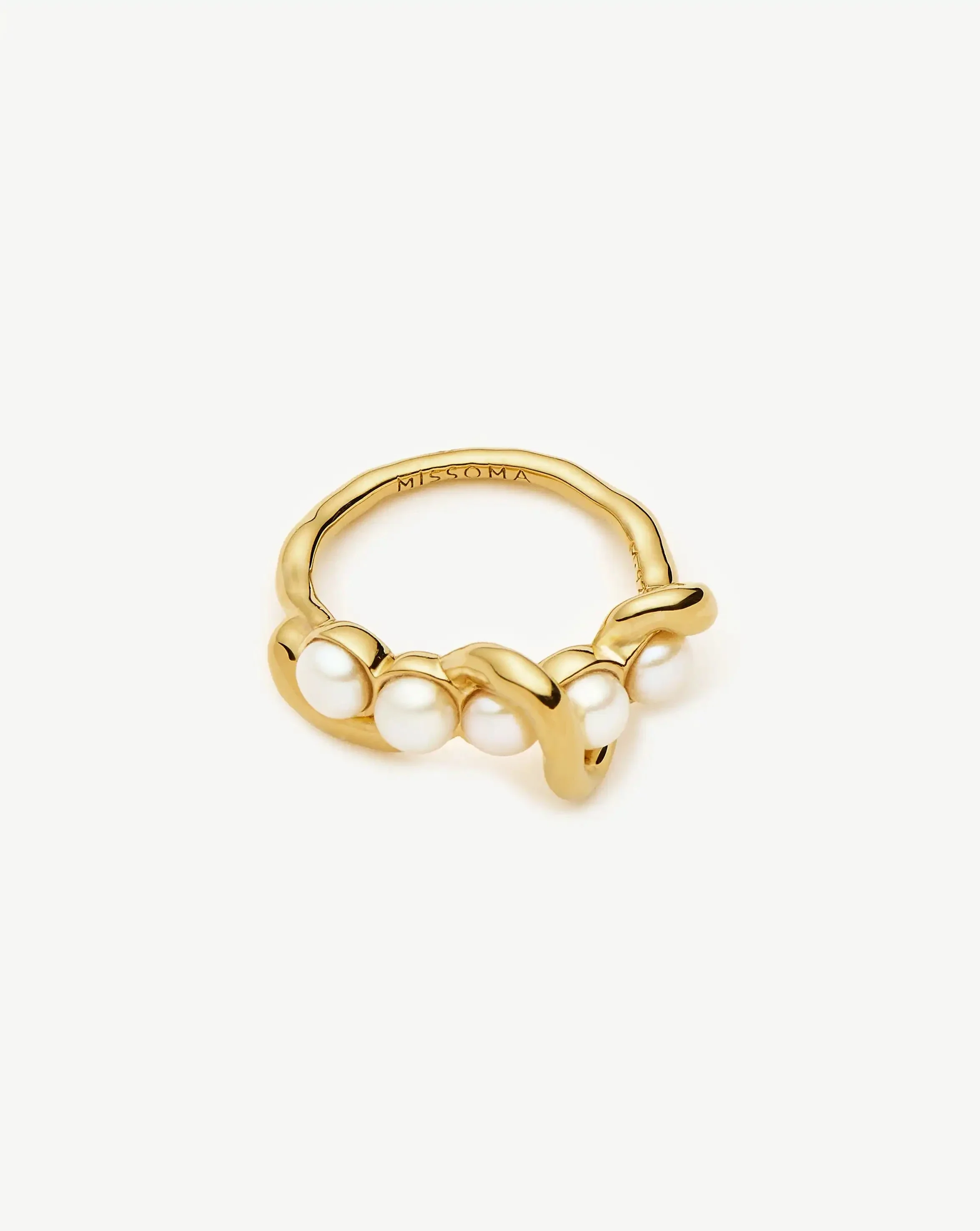 Molten Pearl Twisted Stacking Ring | 18k Gold Vermeil/Pearl - Image 4