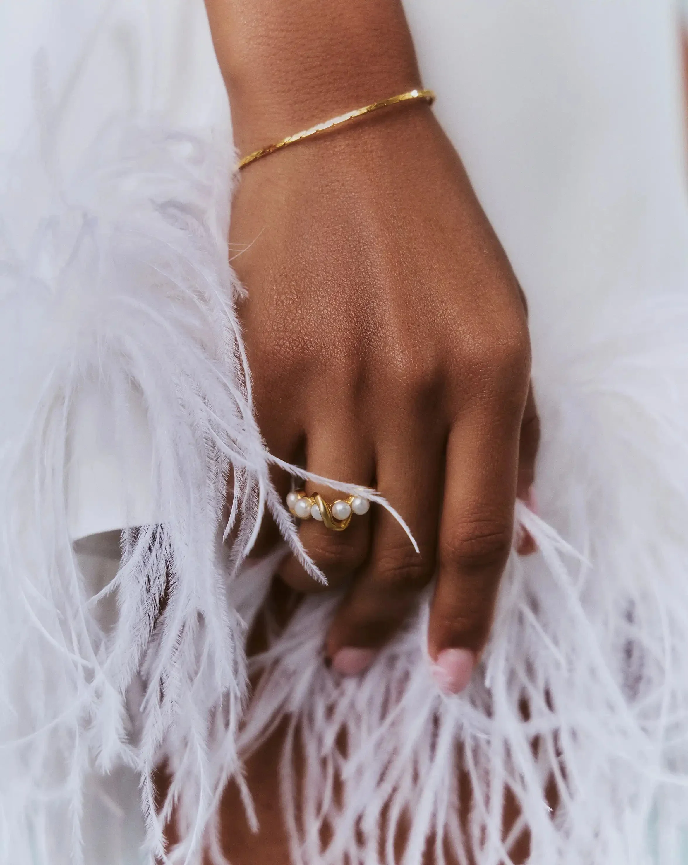 Molten Pearl Twisted Stacking Ring | 18k Gold Vermeil/Pearl - Image 6