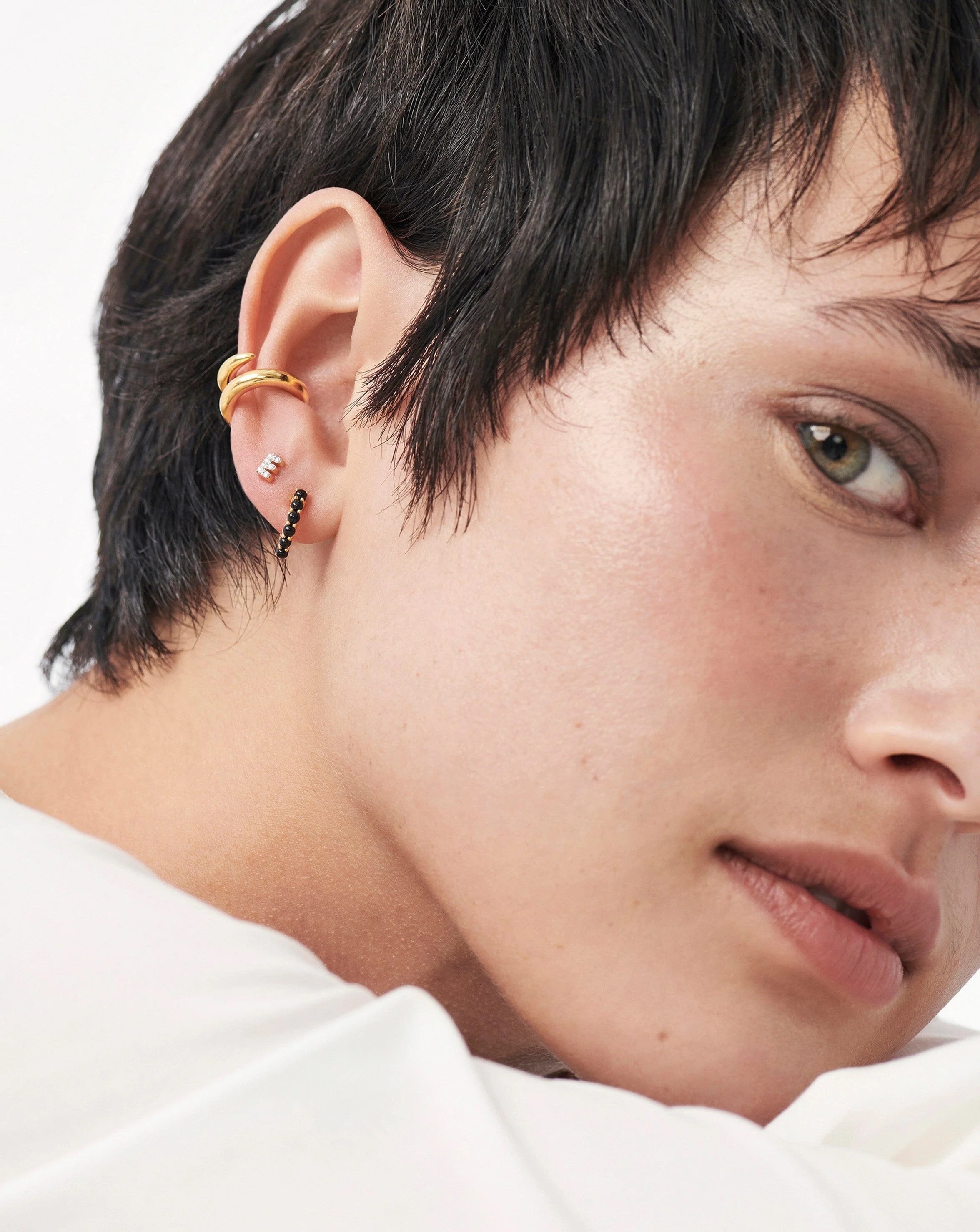 Pave Initial Single Stud Earring - Initial E | 18k Gold Vermeil/Cubic Zirconia - Image 3