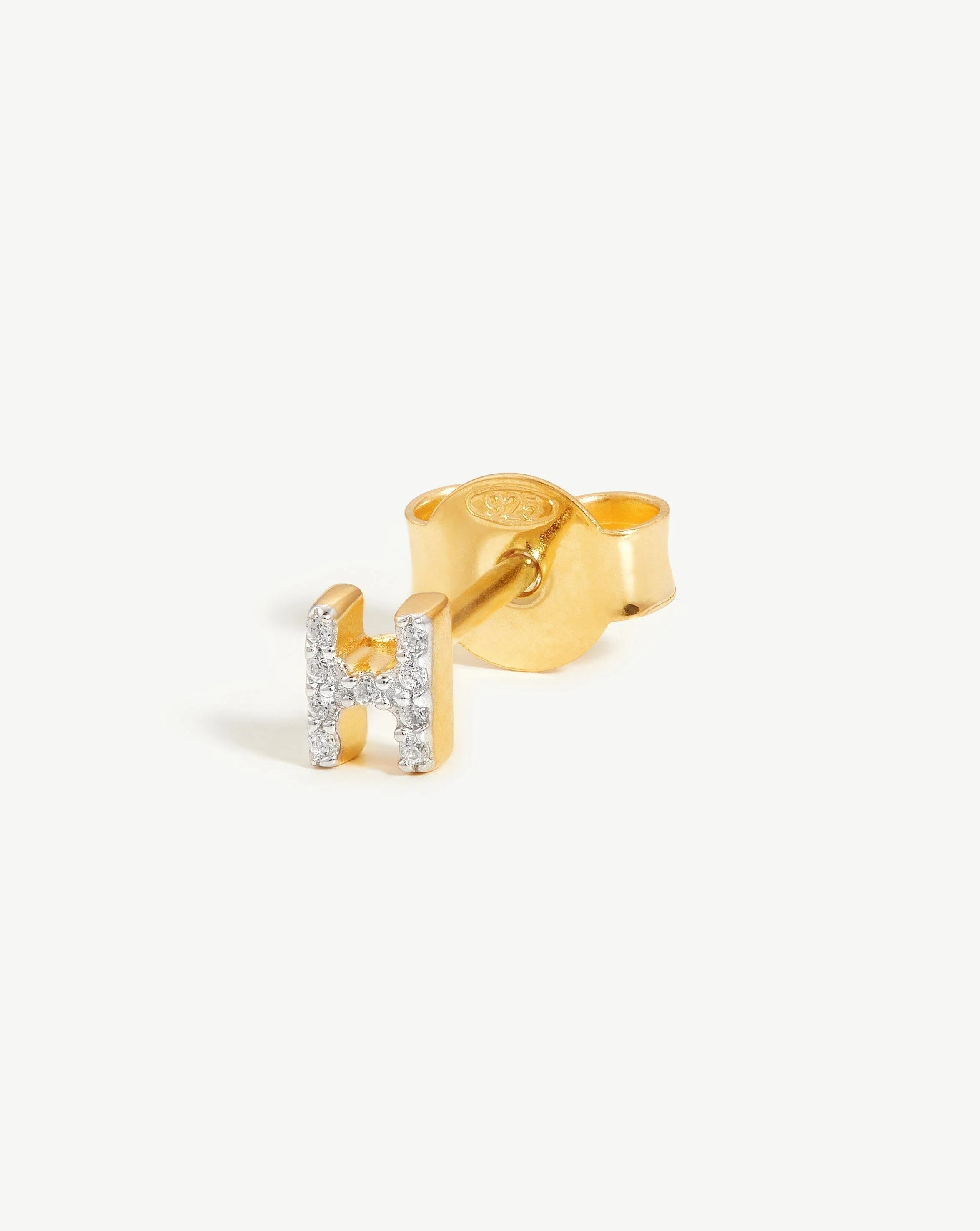 Pave Initial Single Stud Earring - Initial H | 18k Gold Vermeil/Cubic Zirconia - Image 3