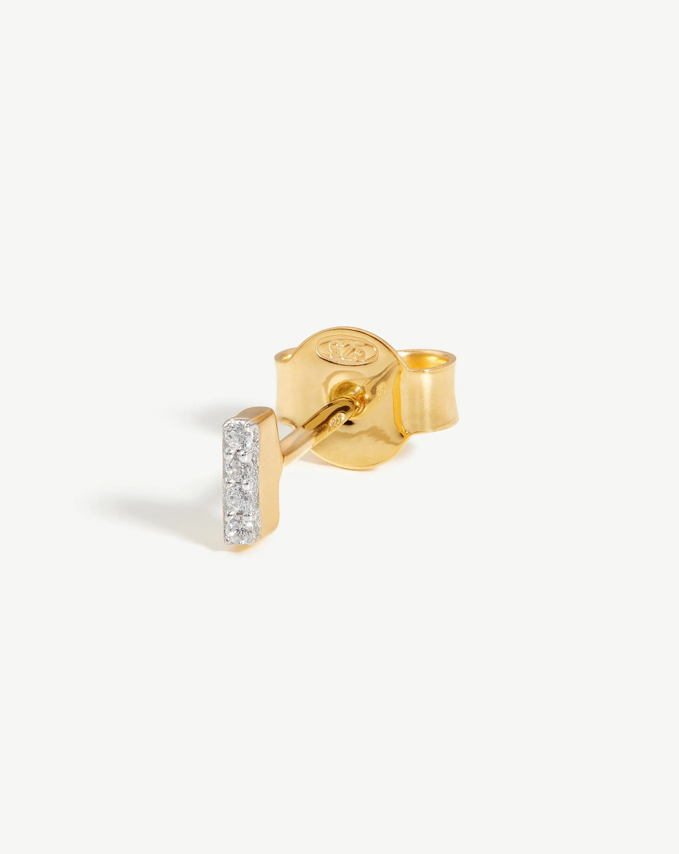 Pave Initial Single Stud Earring - Initial I | 18k Gold Vermeil/Cubic Zirconia - Image 3