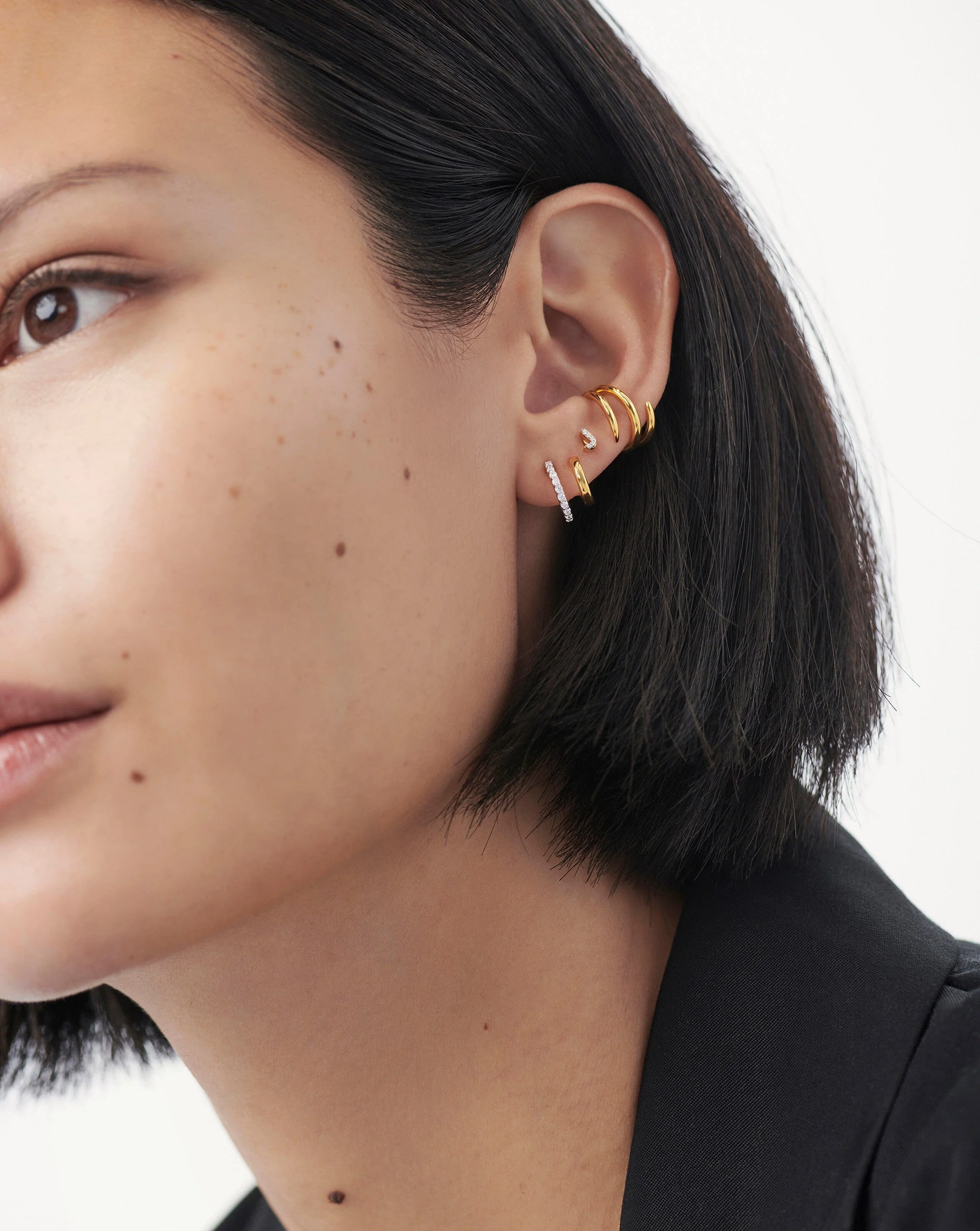 Pave Initial Single Stud Earring - Initial J | 18k Gold Vermeil/Cubic Zirconia - Image 3