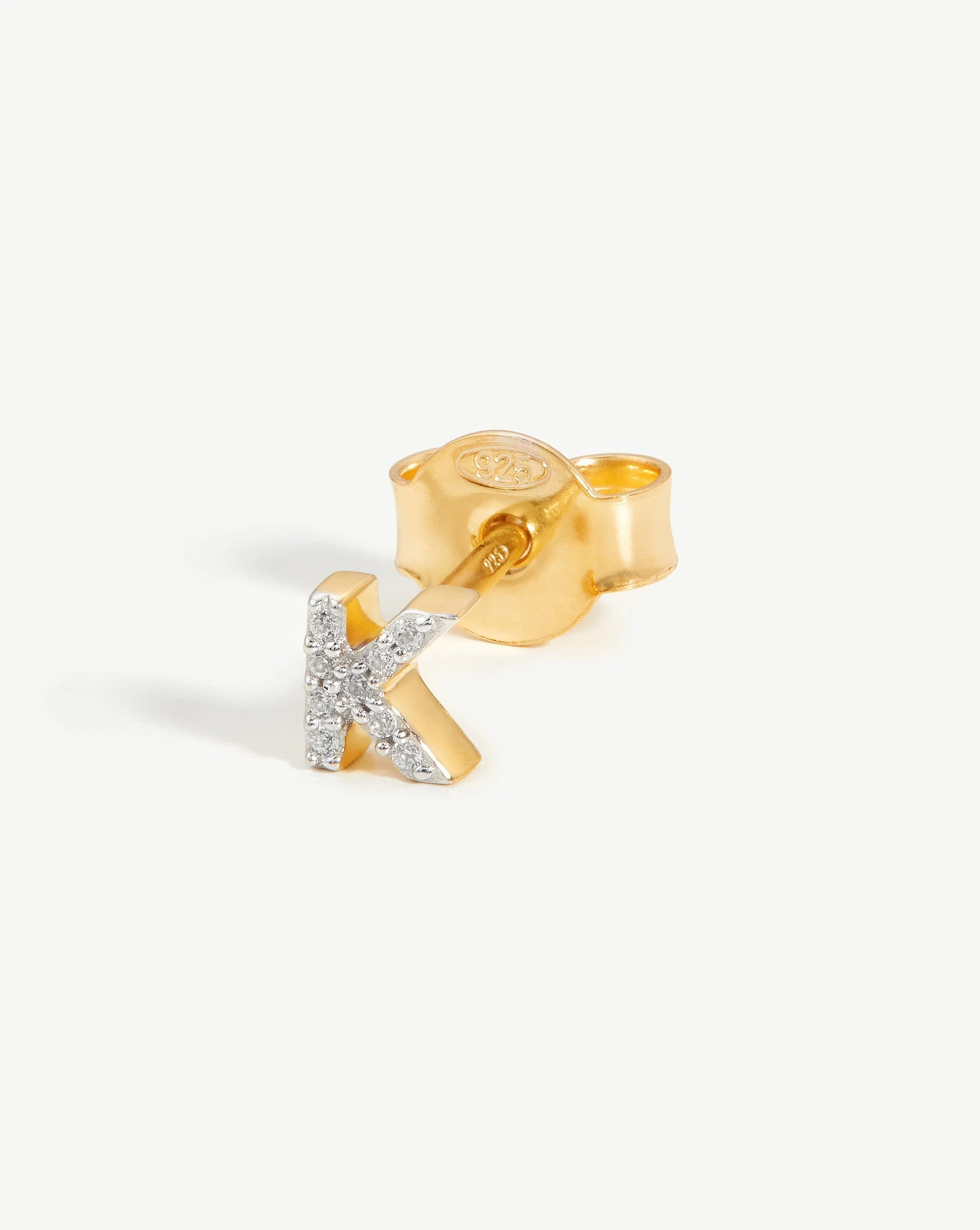 Pave Initial Single Stud Earring - Initial K | 18k Gold Vermeil/Cubic Zirconia - Image 3