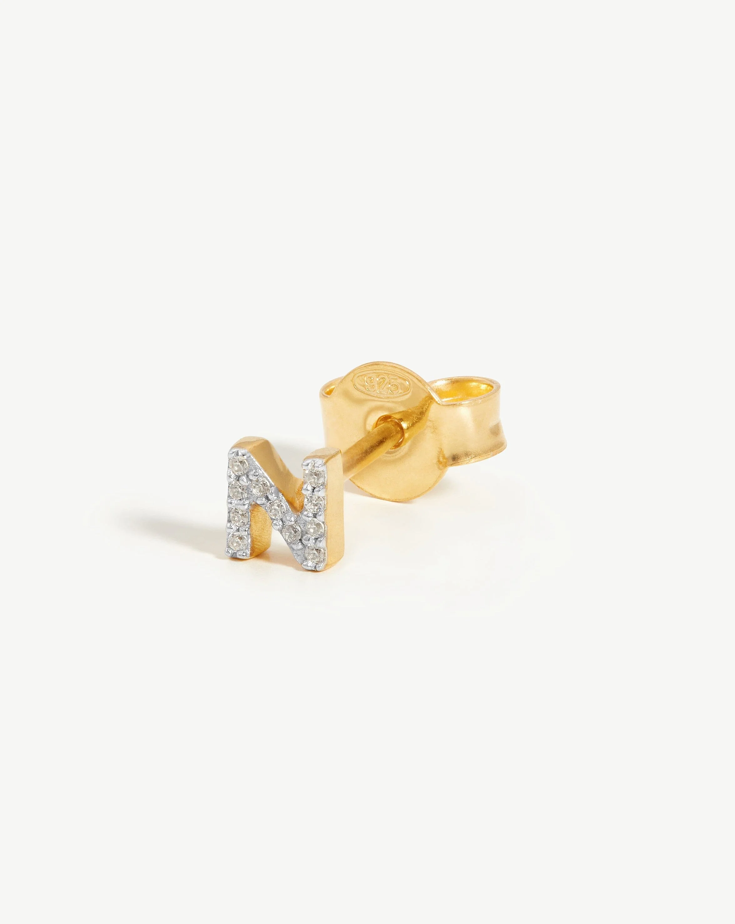 Pave Initial Single Stud Earring - Initial N | 18k Gold Vermeil/Cubic Zirconia - Image 3