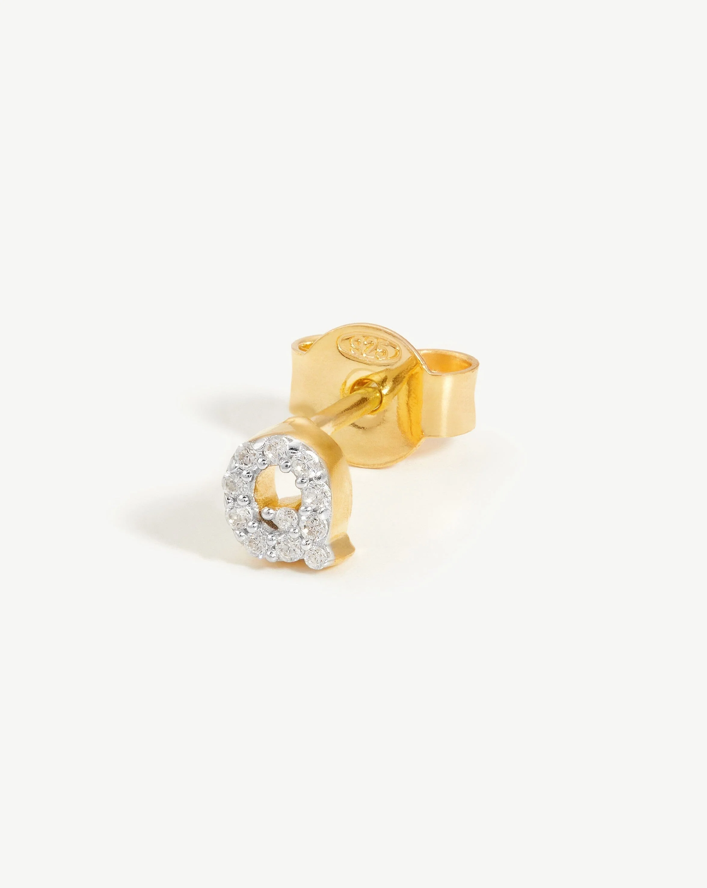 Pave Initial Single Stud Earring - Initial Q | 18k Gold Vermeil/Cubic Zirconia - Image 3