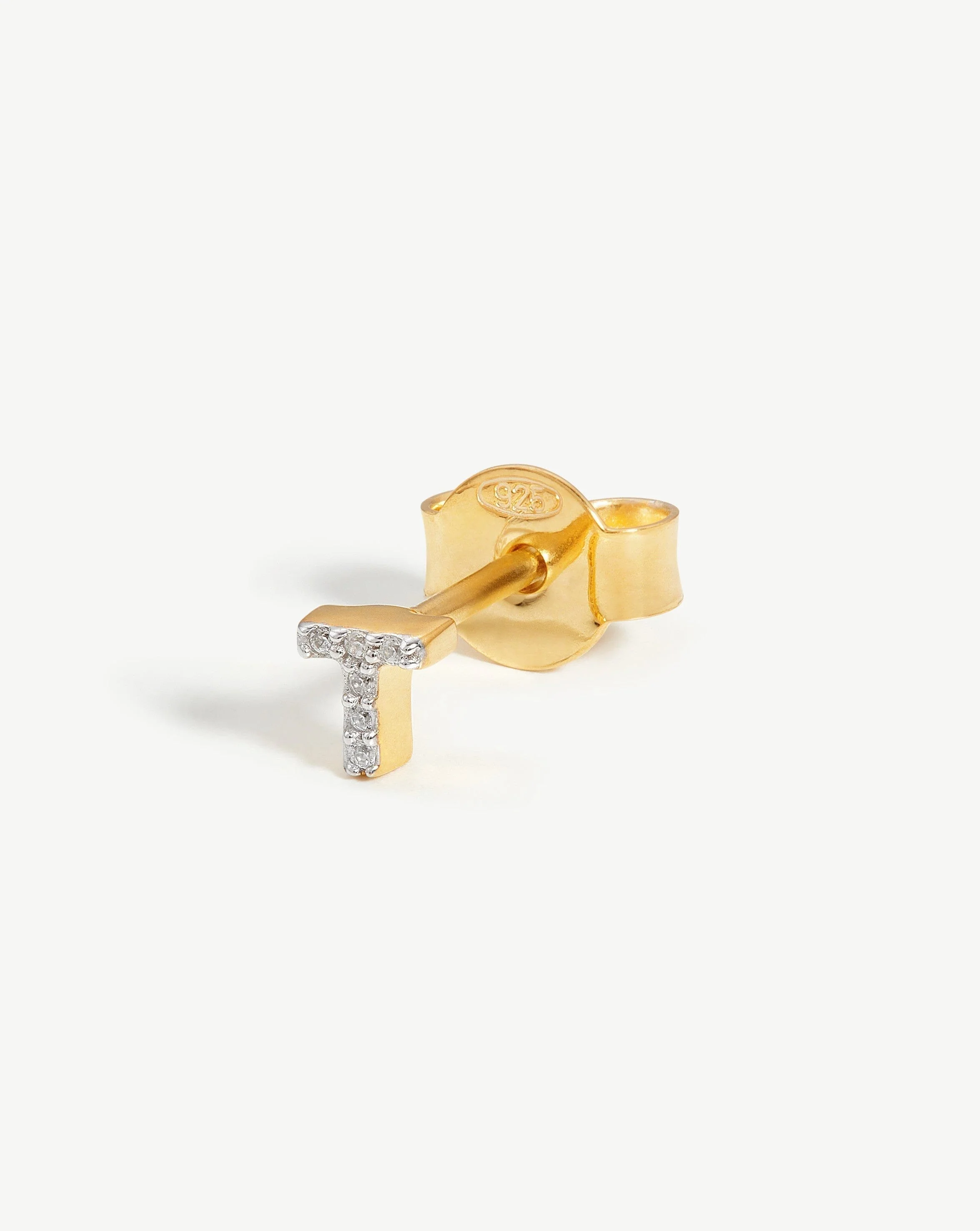 Pave Initial Single Stud Earring - Initial T | 18k Gold Vermeil/Cubic Zirconia - Image 3
