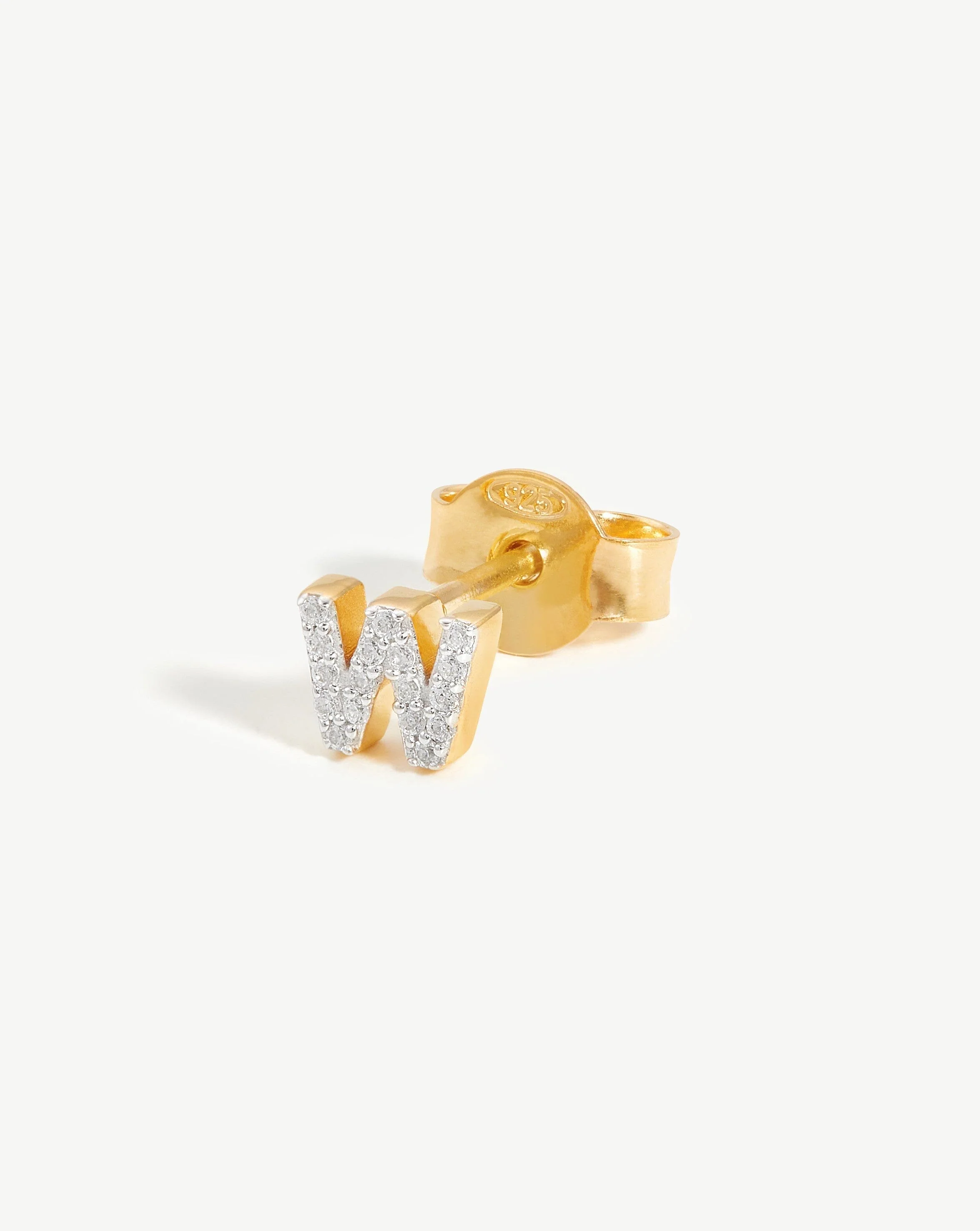 Pave Initial Single Stud Earring - Initial W | 18k Gold Vermeil/Cubic Zirconia - Image 3