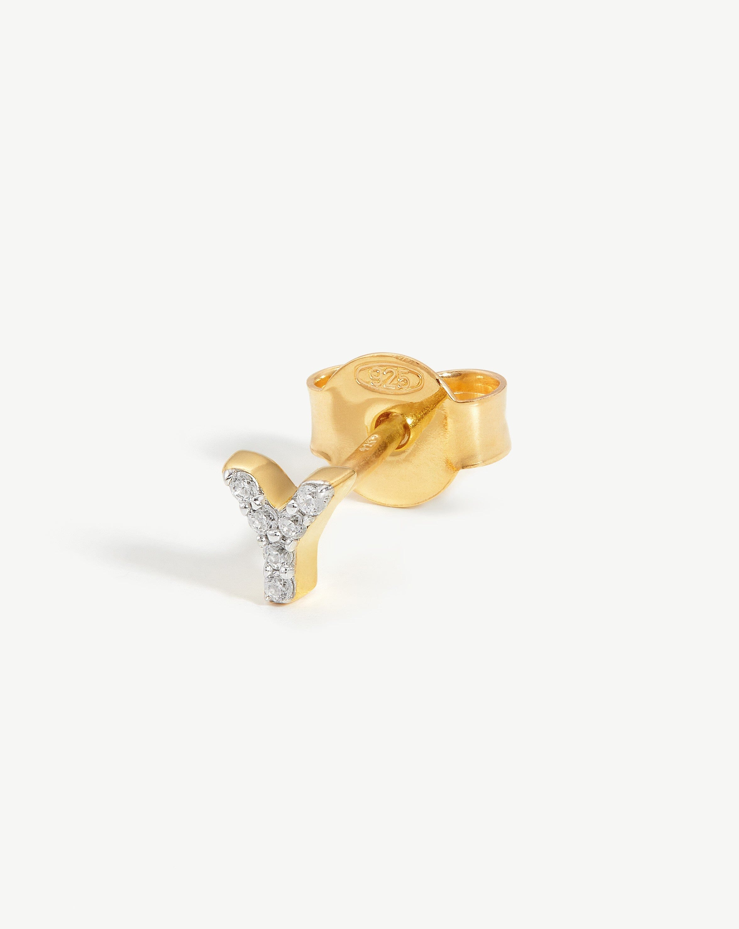 Pave Initial Single Stud Earring - Initial Y | 18k Gold Vermeil/Cubic Zirconia - Image 3