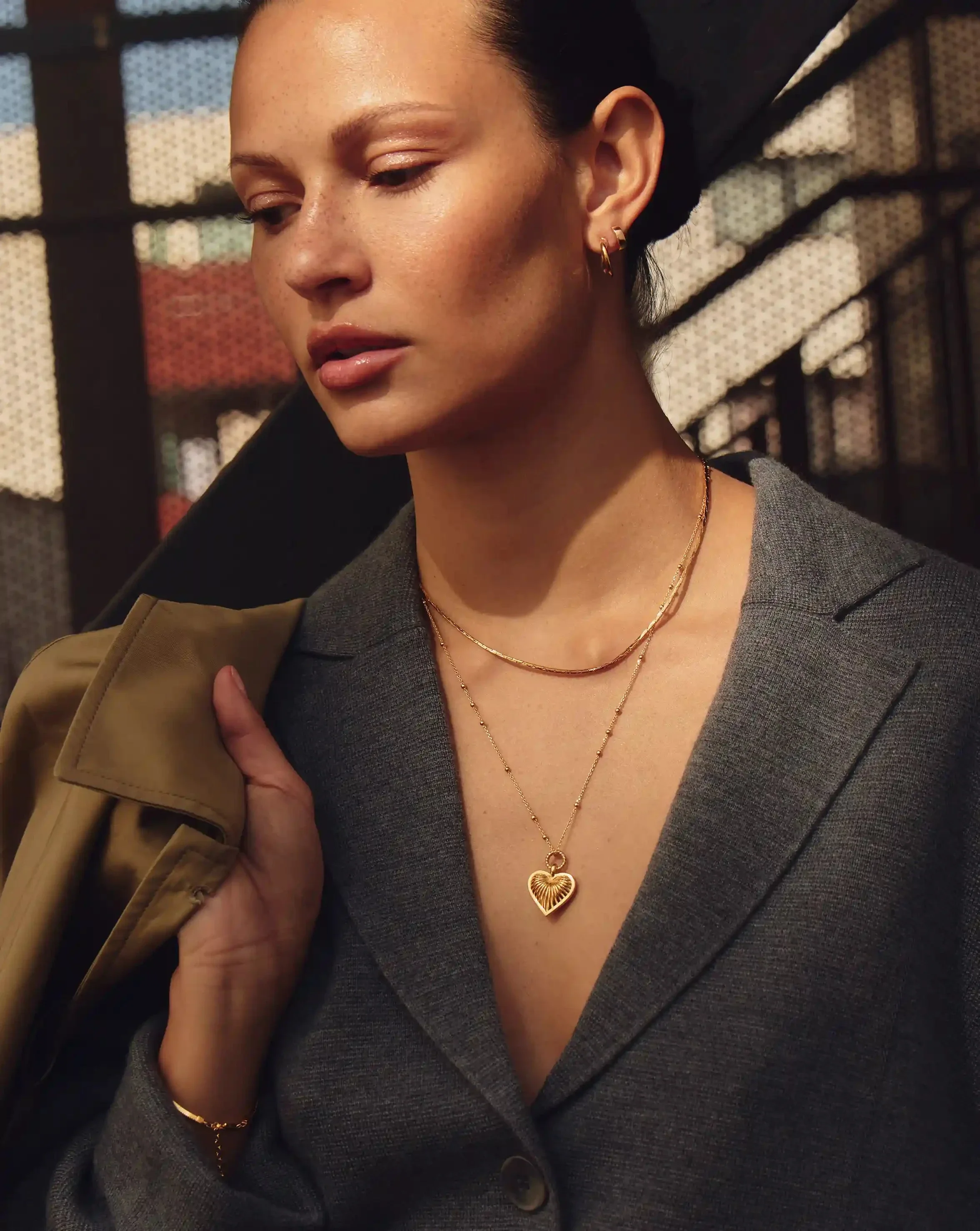 Ridge Heart Charm Pendant Necklace | 18k Gold Plated - Image 3