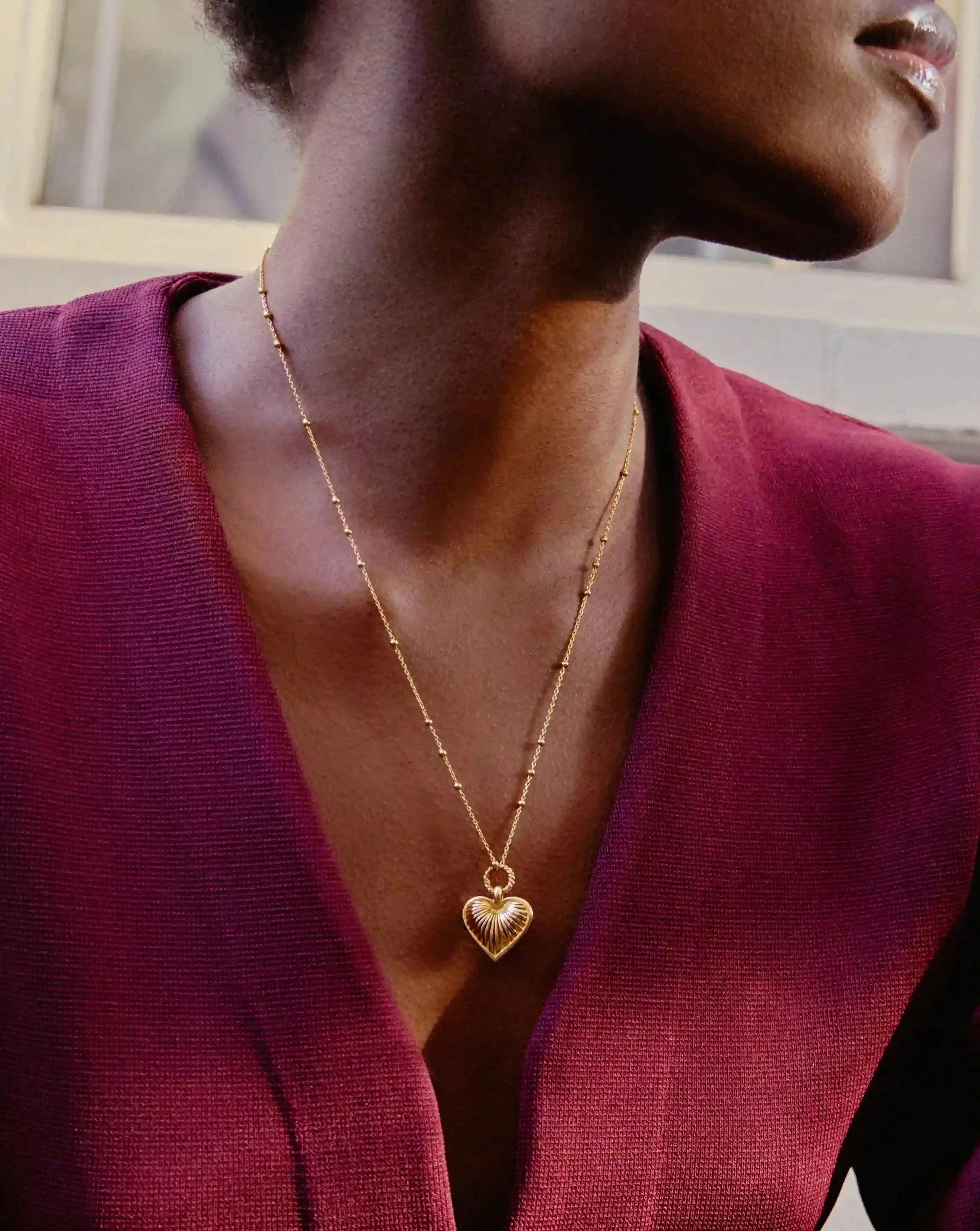 Ridge Heart Charm Pendant Necklace | 18k Gold Plated - Image 6