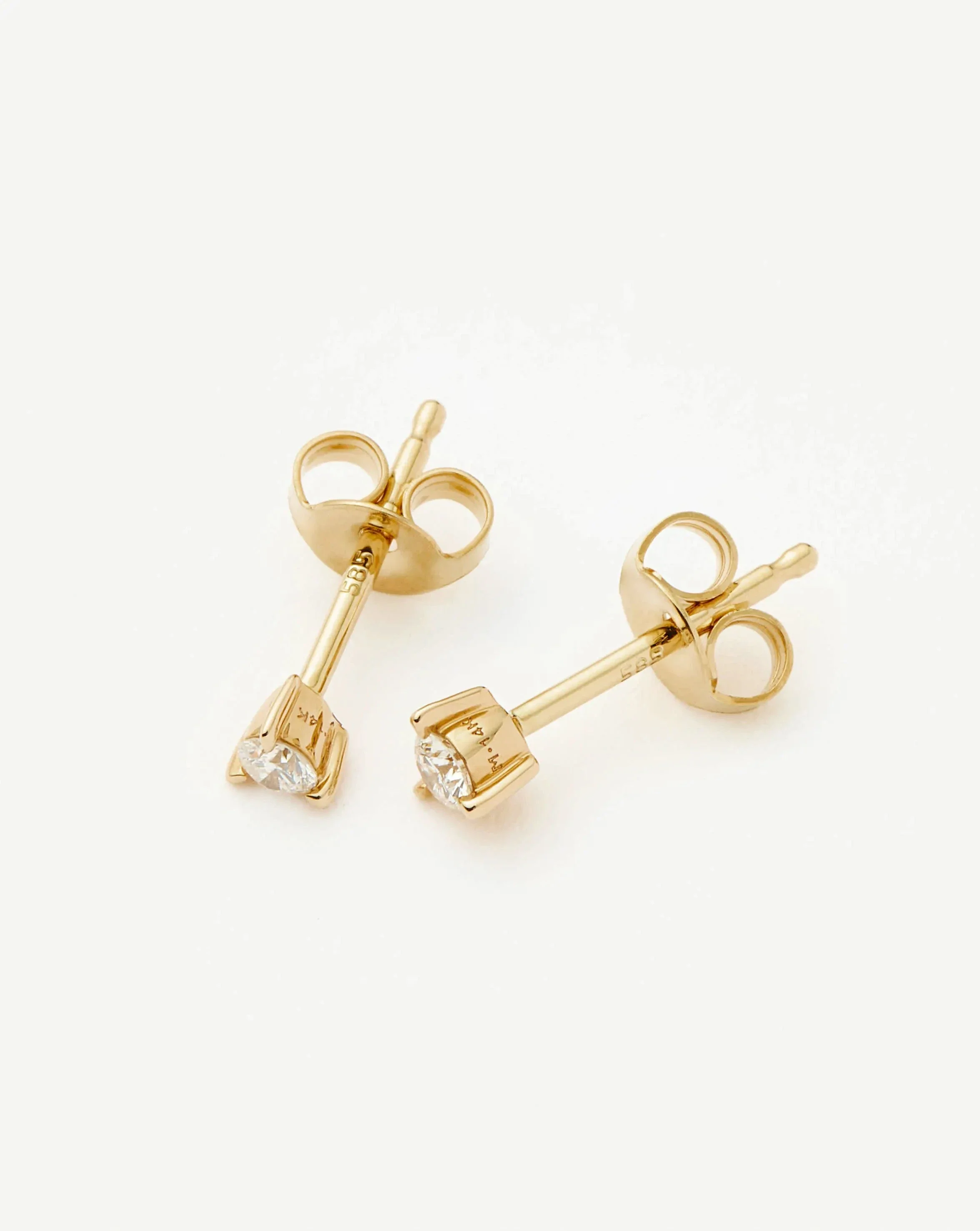 Solid Gold Small Solitaire Diamond Stud Earrings | 14k Solid Gold - Image 4